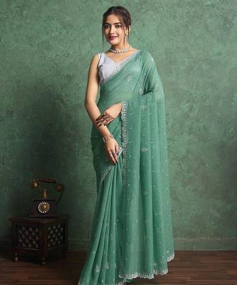 green floral embroidered pure chiffon regular saree 5