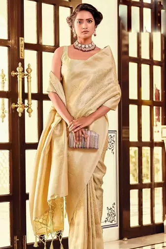 cream woven design zari kanjeevaram saree
