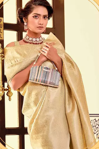 cream woven design zari kanjeevaram saree