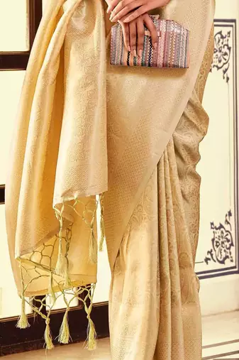 cream woven design zari kanjeevaram saree