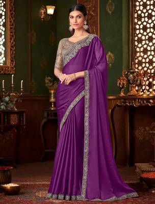 purple embellished sequinned saree 1