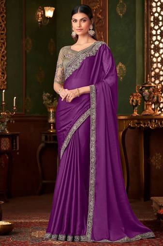 purple embellished sequinned saree