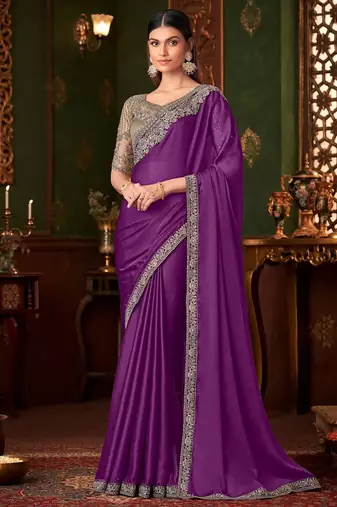 purple embellished sequinned saree