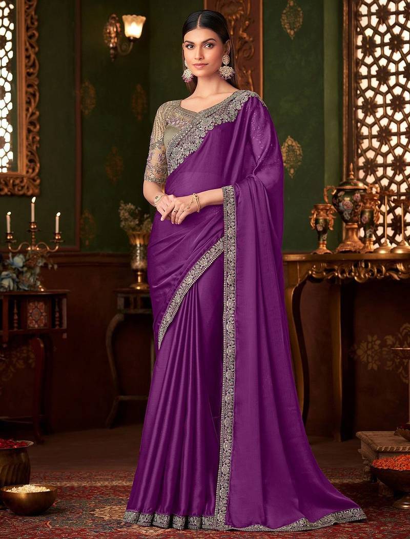 purple embellished sequinned saree