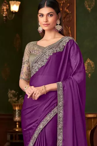 purple embellished sequinned saree