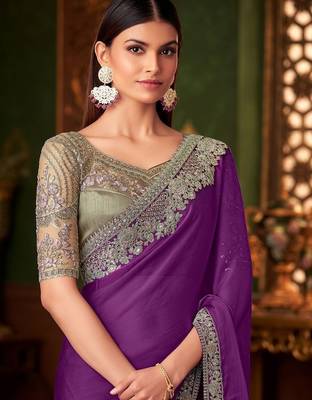 purple embellished sequinned saree 3