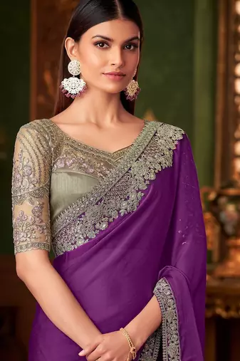 purple embellished sequinned saree