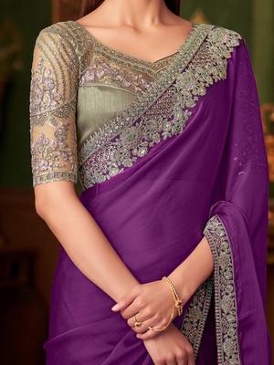 purple embellished sequinned saree 4