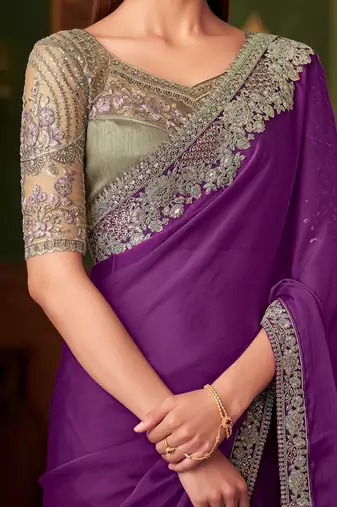 purple embellished sequinned saree