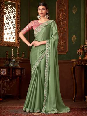 green embellished sequinned saree 1