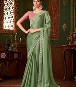 green embellished sequinned saree