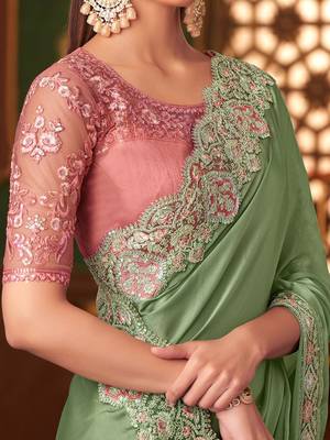 green embellished sequinned saree 4