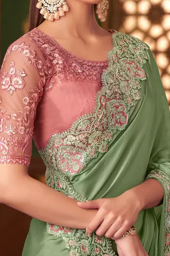 green embellished sequinned saree