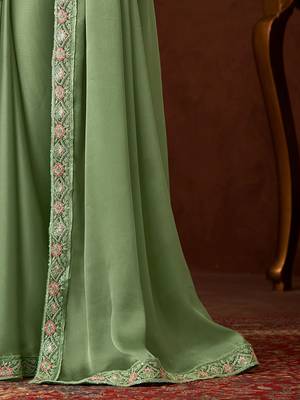 green embellished sequinned saree 5
