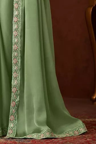green embellished sequinned saree