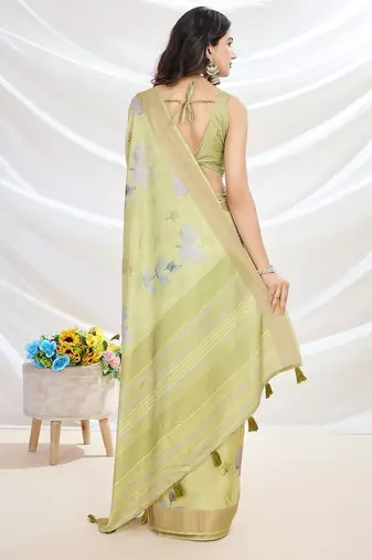 yellow ethnic motifs printed zari tussar saree