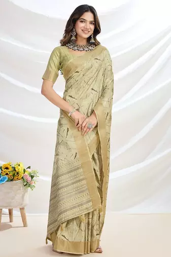 green ethnic motifs zari tussar saree