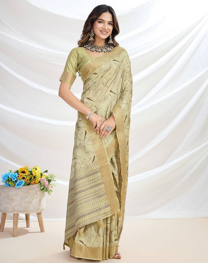 green ethnic motifs zari tussar saree