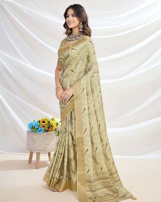 green ethnic motifs zari tussar saree 3