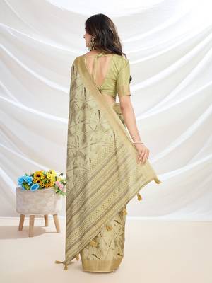 green ethnic motifs zari tussar saree 4