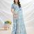 blue floral printed zari tussar saree with tassels