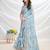 blue floral printed zari tussar saree with tassels