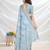 blue floral printed zari tussar saree with tassels