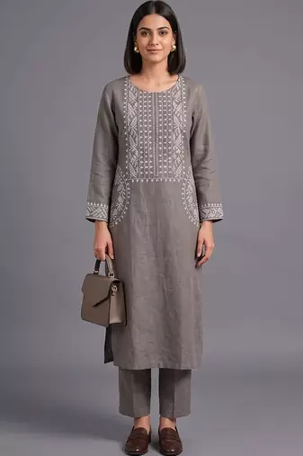 women ethnic motifs embroidered regular thread work kurta with trousers