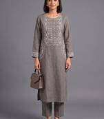 women ethnic motifs embroidered regular thread work kurta with trousers