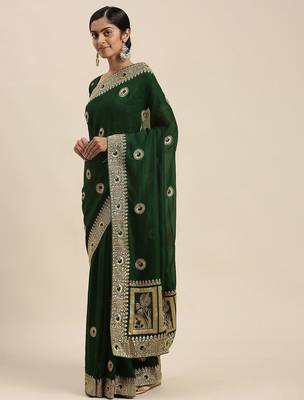 green green vichitra ethnic motifs embroidered silk blend saree 1