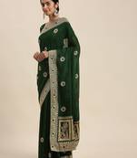 green green vichitra ethnic motifs embroidered silk blend saree