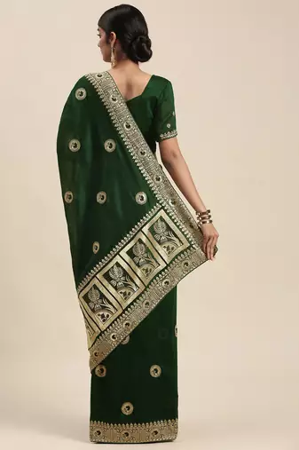 green green vichitra ethnic motifs embroidered silk blend saree