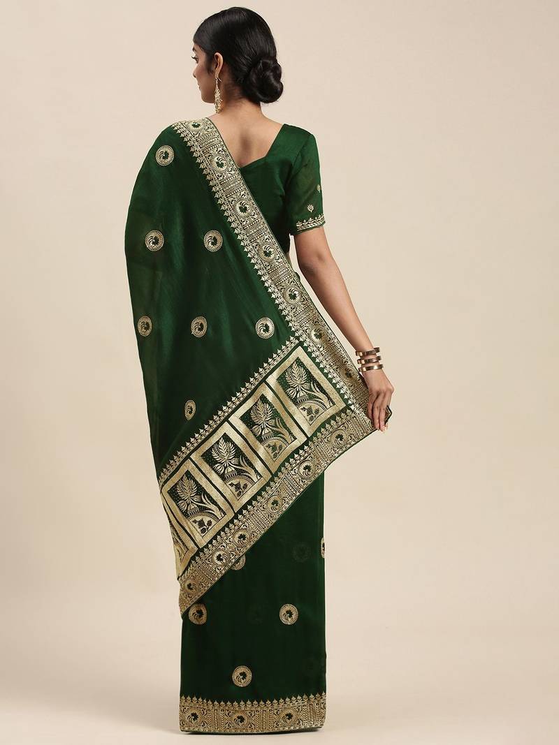 green green vichitra ethnic motifs embroidered silk blend saree