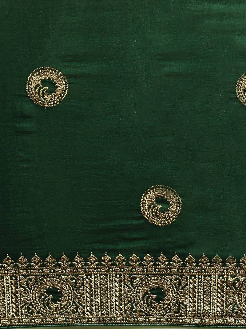 green green vichitra ethnic motifs embroidered silk blend saree