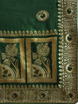 green green vichitra ethnic motifs embroidered silk blend saree 4