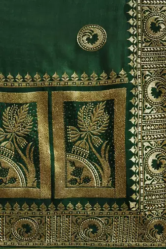 green green vichitra ethnic motifs embroidered silk blend saree