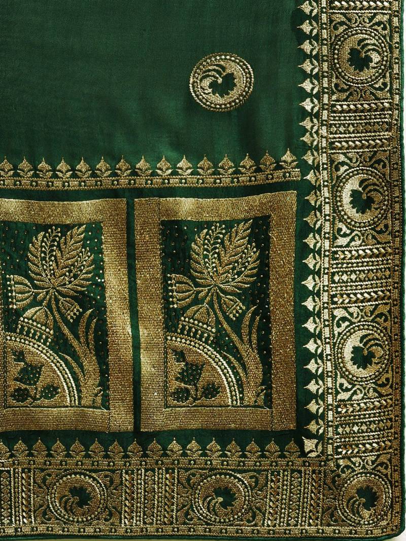 green green vichitra ethnic motifs embroidered silk blend saree