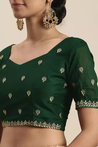 green green vichitra ethnic motifs embroidered silk blend saree