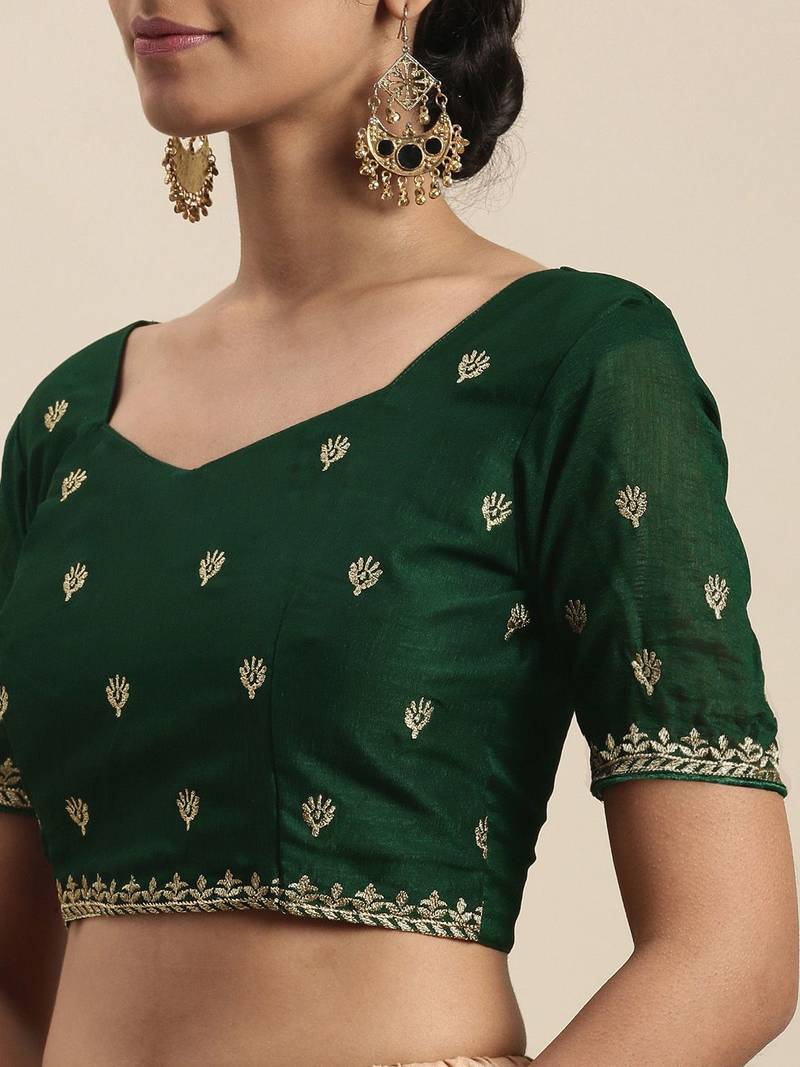 green green vichitra ethnic motifs embroidered silk blend saree