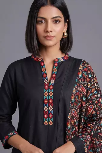 women ethnic motifs embroidered regular thread work cotton kurta with trousers & with dupatta