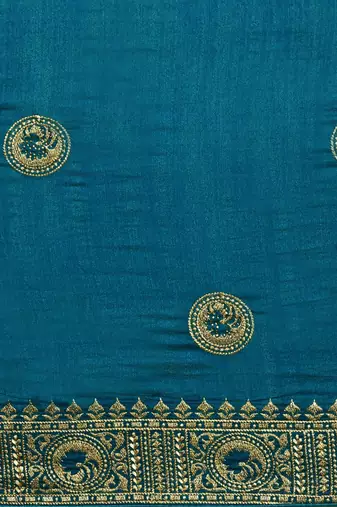 blue blue vichitra ethnic motifs embroidered silk blend saree
