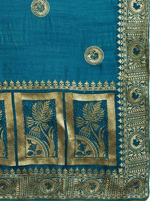 blue blue vichitra ethnic motifs embroidered silk blend saree 4