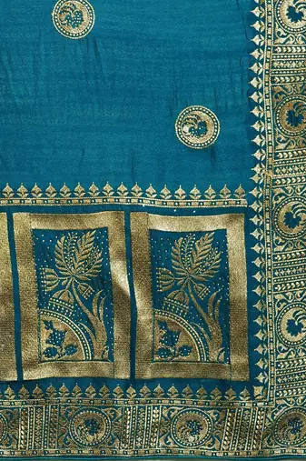 blue blue vichitra ethnic motifs embroidered silk blend saree