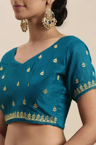 blue blue vichitra ethnic motifs embroidered silk blend saree