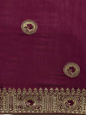 purple purple ethnic motifs embroidered silk blend saree 3