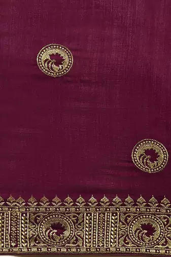 purple purple ethnic motifs embroidered silk blend saree