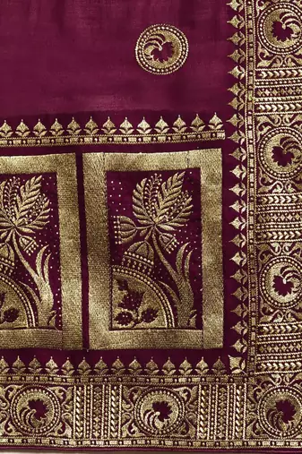 purple purple ethnic motifs embroidered silk blend saree