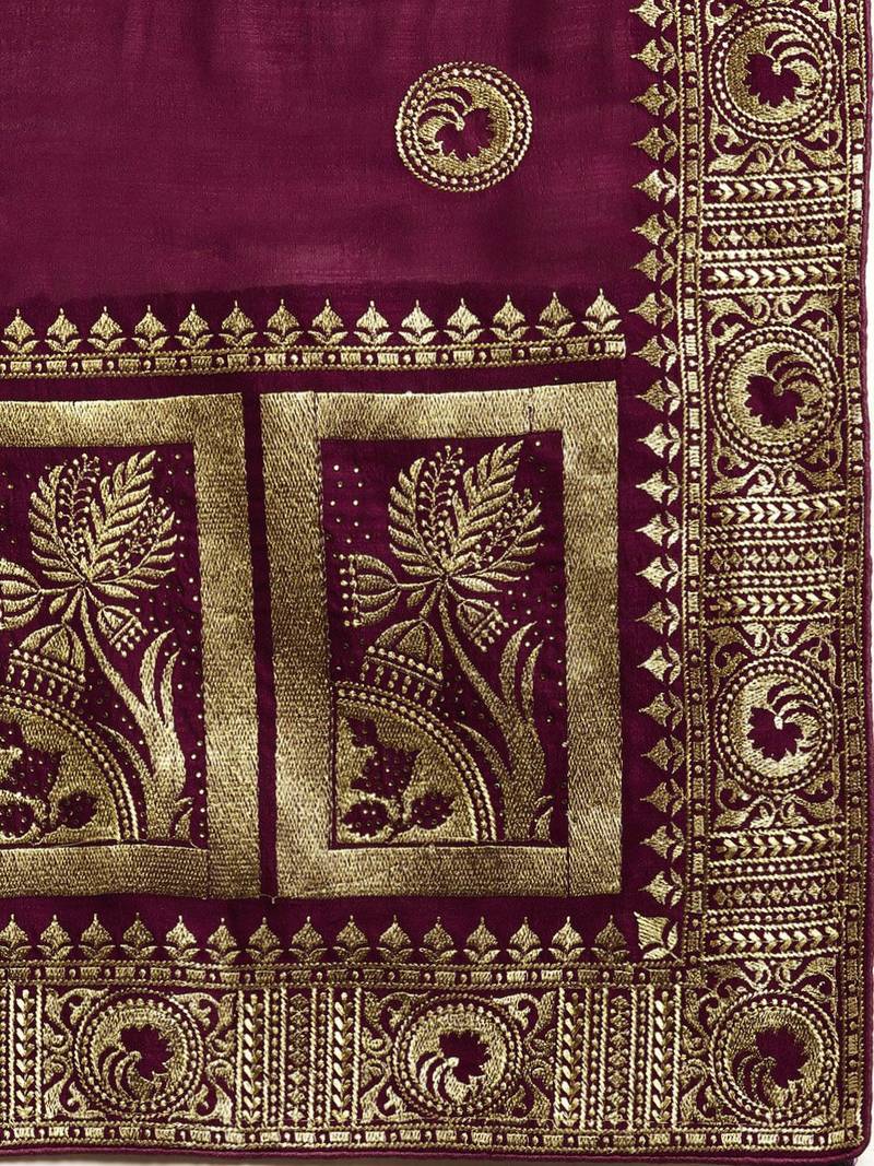 purple purple ethnic motifs embroidered silk blend saree