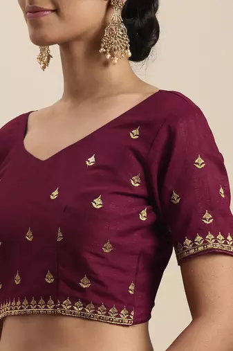 purple purple ethnic motifs embroidered silk blend saree