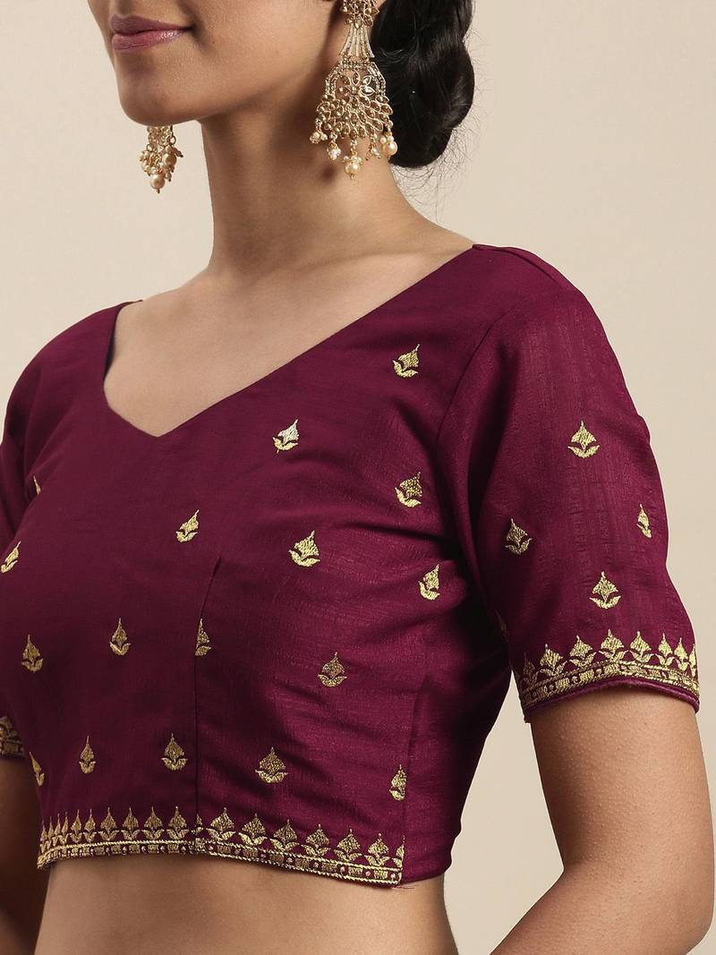 purple purple ethnic motifs embroidered silk blend saree